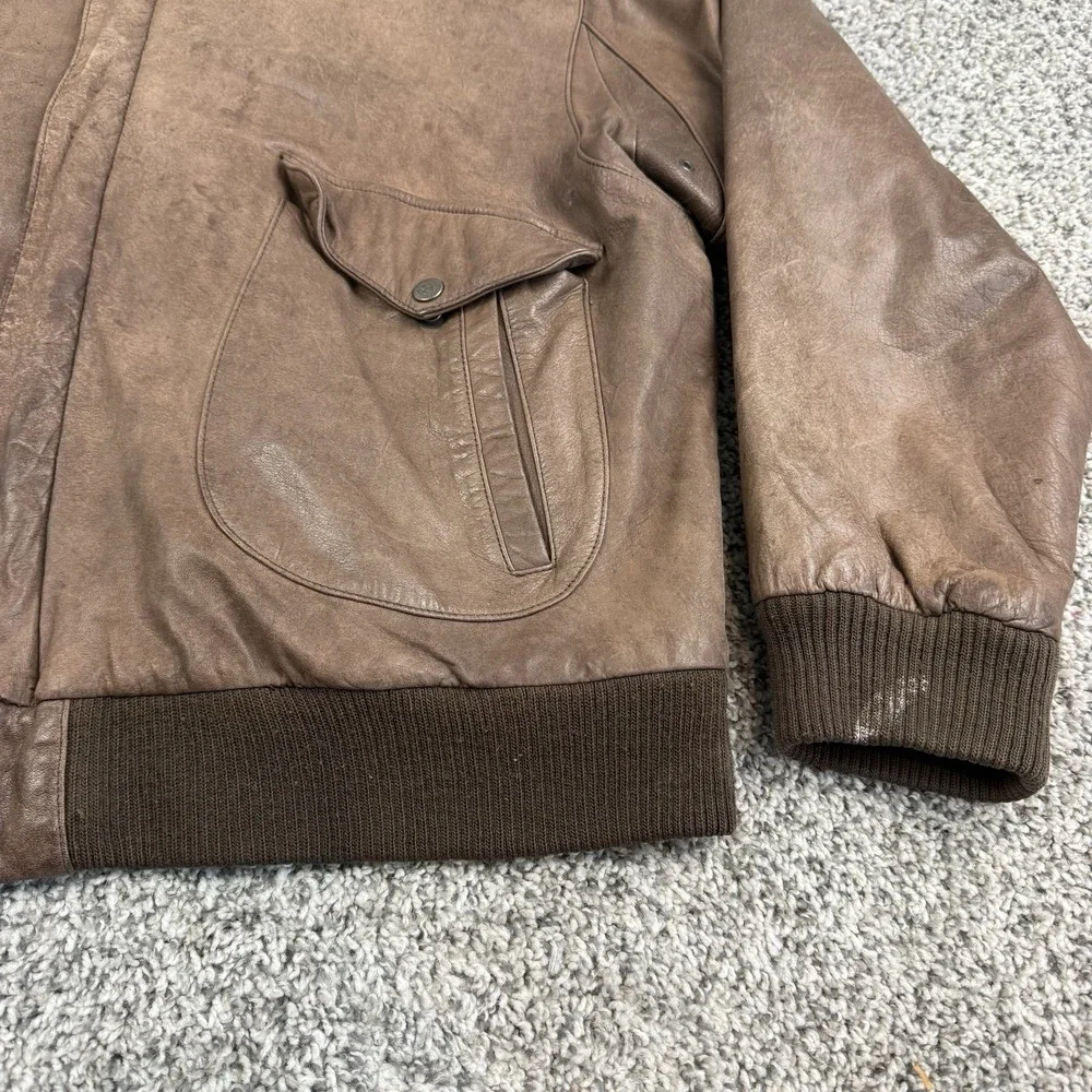 VTG Roundtree & Yorke Leather Bomber Jacket Mens L Aviator A2 Flight Distressed